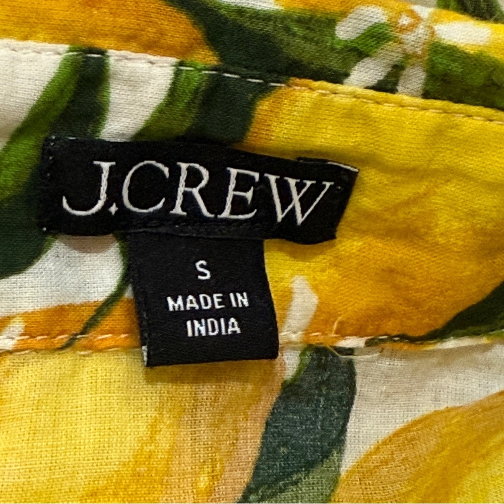 J Crew Cinch Waist Shirt Dress in Lemon Print Limoncello Voile Button-Up Dress - Picture 12 of 15